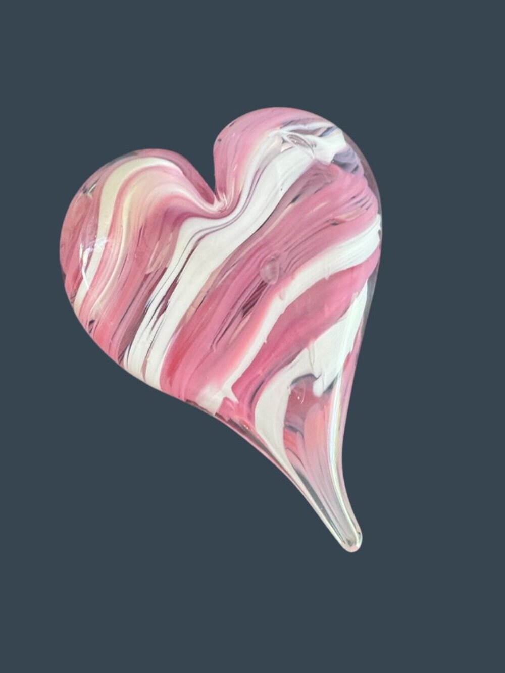 Pink White Swirl Art Glass Heart Paperweight Murano Style Valentine Decor - Picture 2 of 7